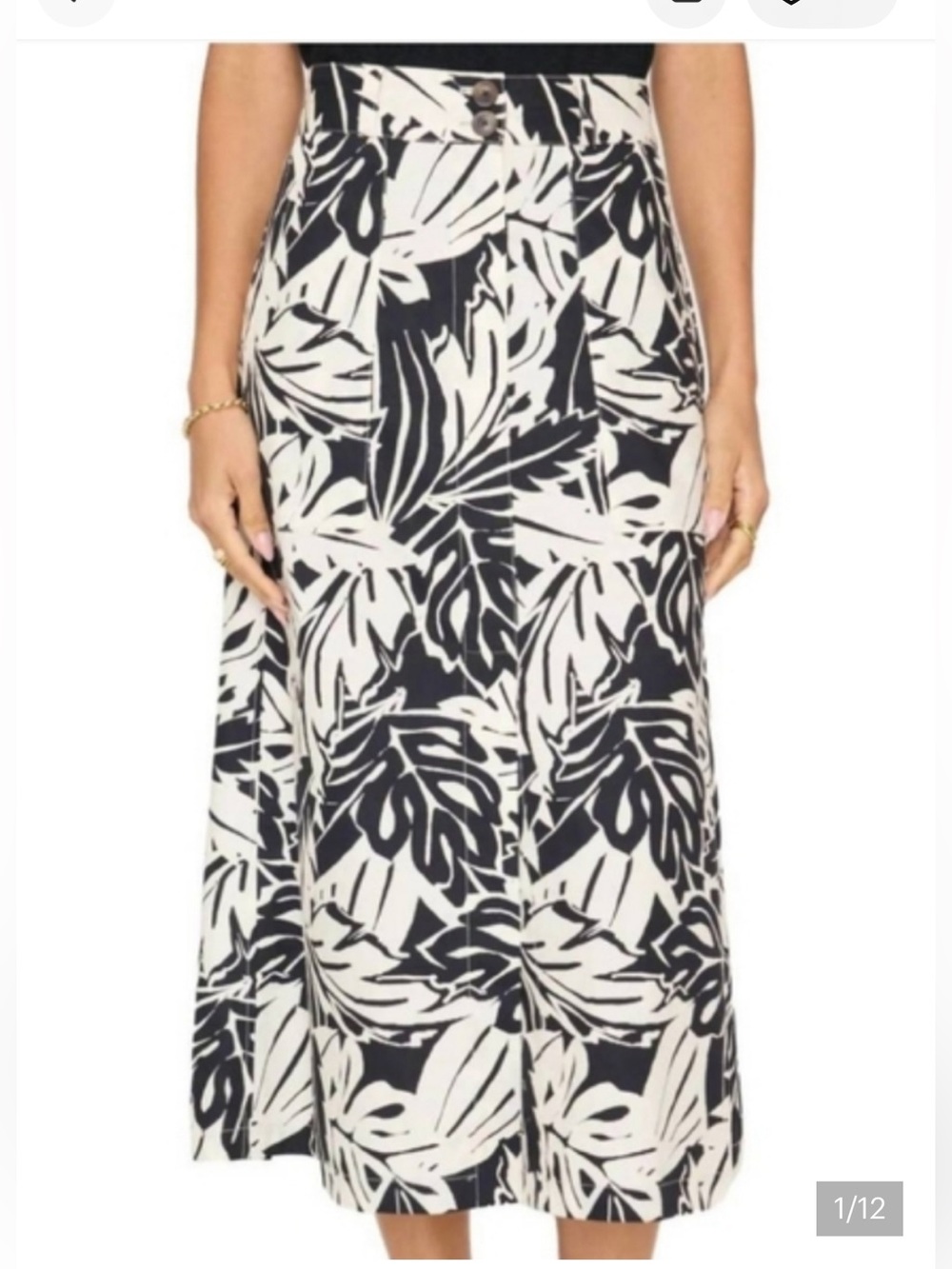 Brochu Walker Mica botanic print midi skirt worn once. Black/ivory